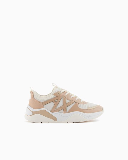 ARMANI EXCHANGE White Urban Mesh And Microsuede Sneakers
