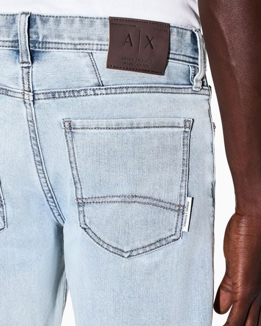 ARMANI EXCHANGE Blue Slim Fit 5 Pockets Pant Washed Cotton-Blend Denim for men