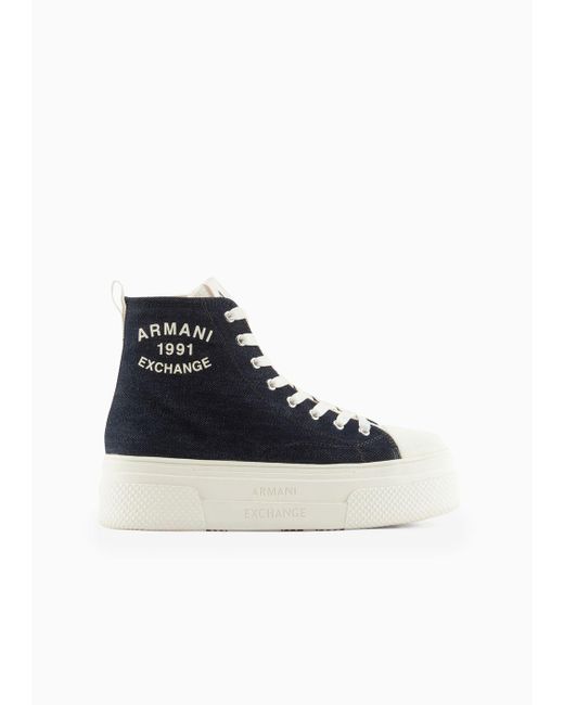 Armani Exchange Blue Denim High-top Sneakers