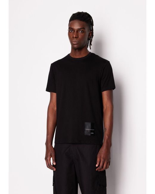 Armani Exchange Black Regular Fit T-shirt In Asv Organic Cotton With Contrasting Patches for men