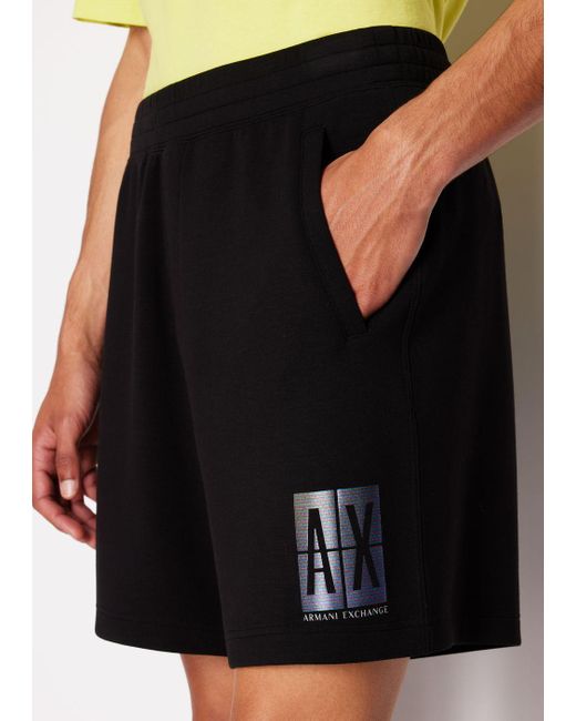 Armani Exchange Black Shorts With Side Logo Patch for men