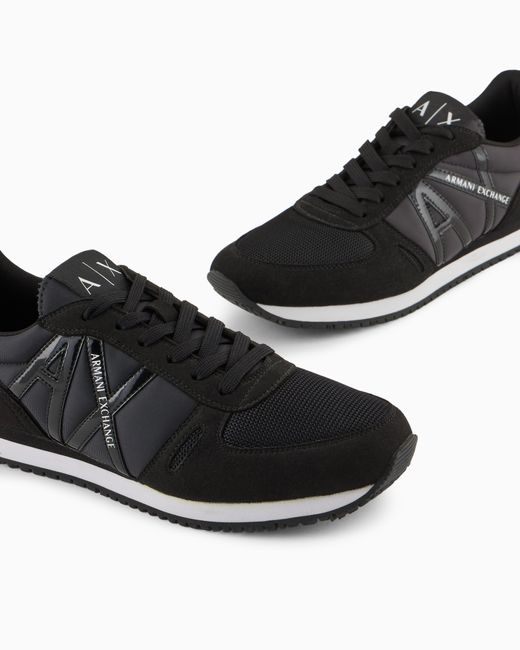 ARMANI EXCHANGE Black Sneakers With Micro-Suede, Mesh And Nylon Details
