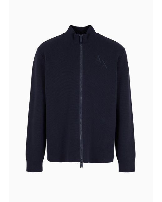 Armani Exchange Blue Cardigan With Zip And Logo Tape for men