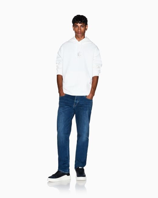 ARMANI EXCHANGE White Stretch Cotton Hoodie With A Kangaroo Pocket And Logo Icon for men