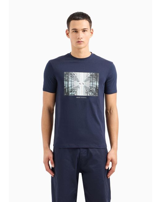 T-shirt Regular Fit In Cotone Con Stampa Fotografica di Armani Exchange in Blue da Uomo