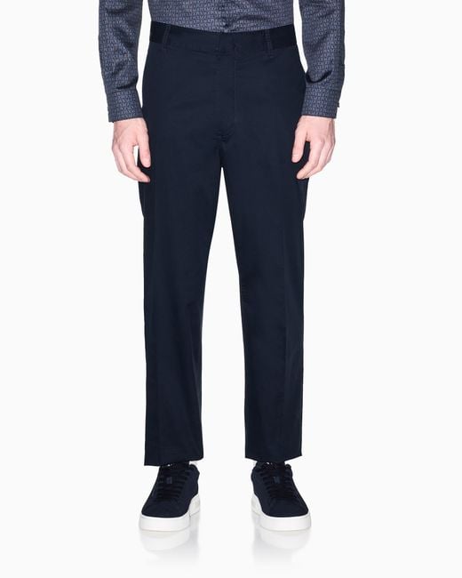 ARMANI EXCHANGE Blue Classic Comfort Cotton Twill Trousers for men