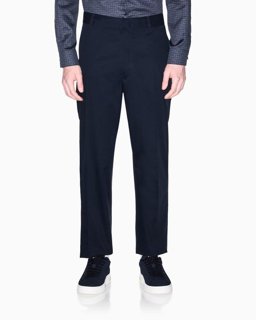 ARMANI EXCHANGE Blue Classic Comfort Cotton Twill Trousers for men