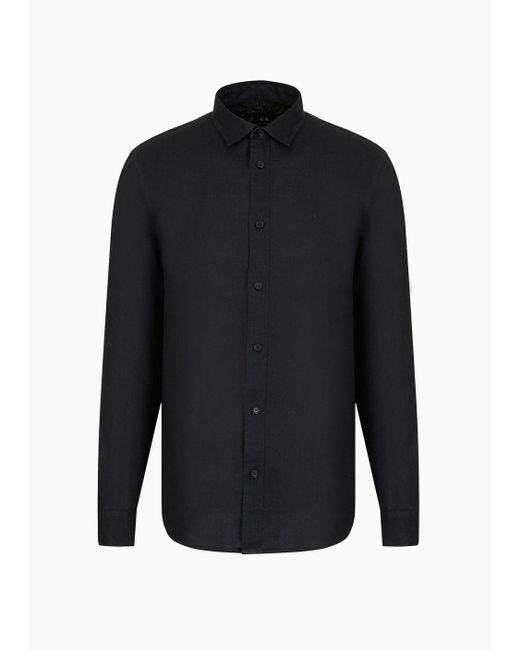 Armani Exchange Black Regular Fit Linen Shirt for men