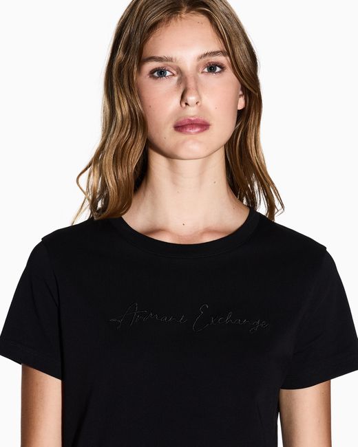 ARMANI EXCHANGE Black Jersey T-Shirt With A Crew Neck Essential Logo Signature