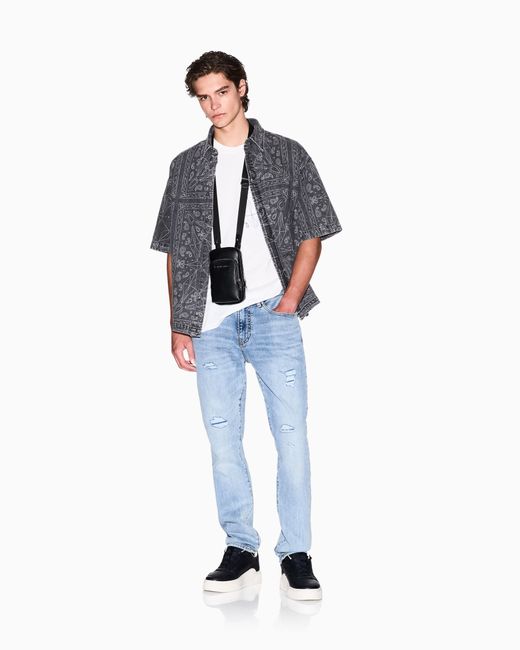Vaqueros Ajustados J14 En Denim De Algodón Lavado A La Piedra ARMANI EXCHANGE de hombre de color Blue