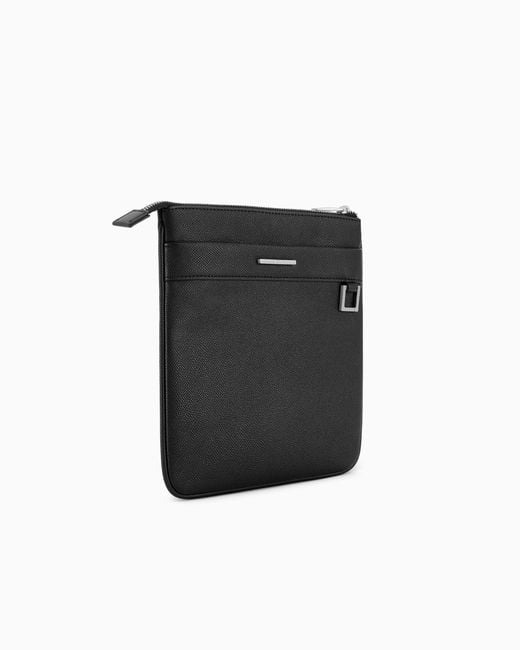 ARMANI EXCHANGE Black Faux Leather Shoulder Bag With Front Pocket for men