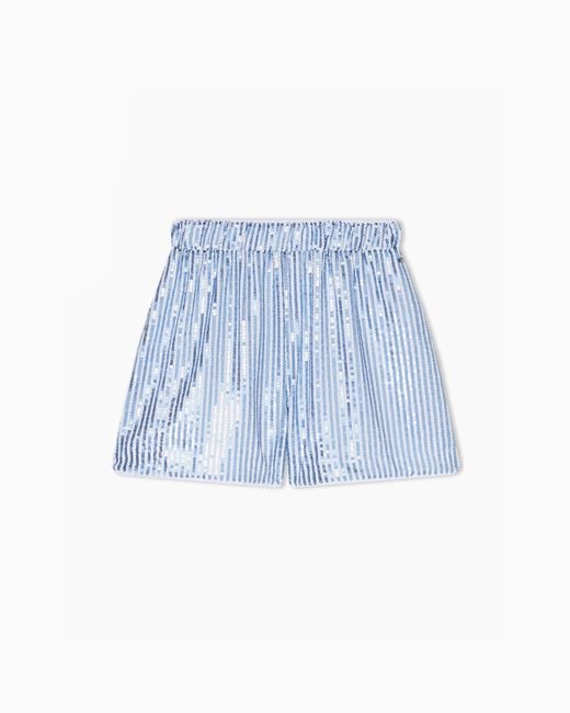 ARMANI EXCHANGE Blue Striped Shorts With Sequins
