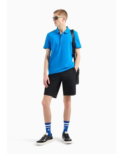 Armani Exchange Blue Stretch Jersey Slim Fit Polo Shirt for men