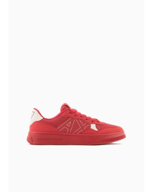 Armani Exchange Red Suede Effect Sneakers With Contrasting Detail for men