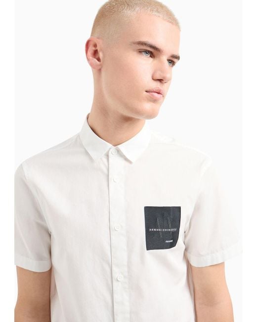 Armani Exchange White Regular Fit Short-sleeved Shirt In Asv Organic Cotton With Patch for men
