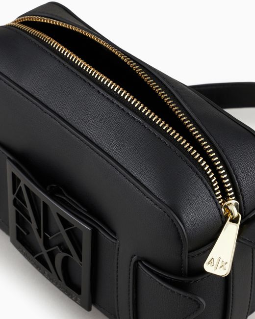 ARMANI EXCHANGE Black Messenger Bag Monogram Camera Case Design