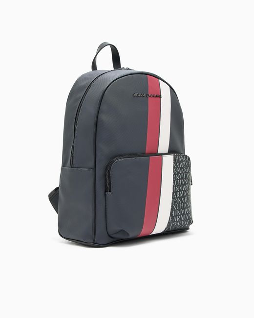 ARMANI EXCHANGE Blue Backpack With Monogram And Stripes for men