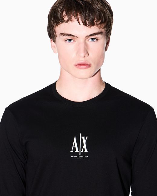 ARMANI EXCHANGE Black Slim-Fit Long-Sleeve Cotton T-Shirt With Logo Icon for men