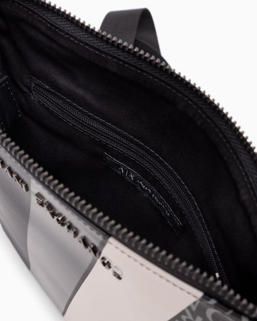 ARMANI EXCHANGE Blue Monogram And Stripe Flat Shoulder Bag for men