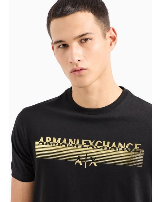 Armani Exchange Black Regular Fit T-shirt In Mercerized Cotton With Metal Print for men