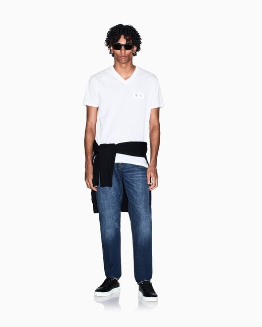ARMANI EXCHANGE White Regular Fit T-Shirt With Logo Patch for men