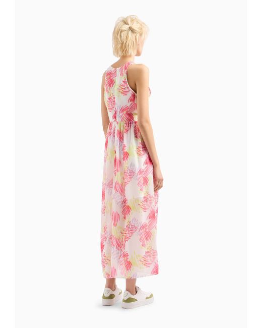 Armani Exchange Pink Long Crepe Dress With Asv Pattern