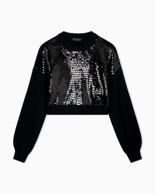 ARMANI EXCHANGE Black Kurzer Pullover Mit Pailletten