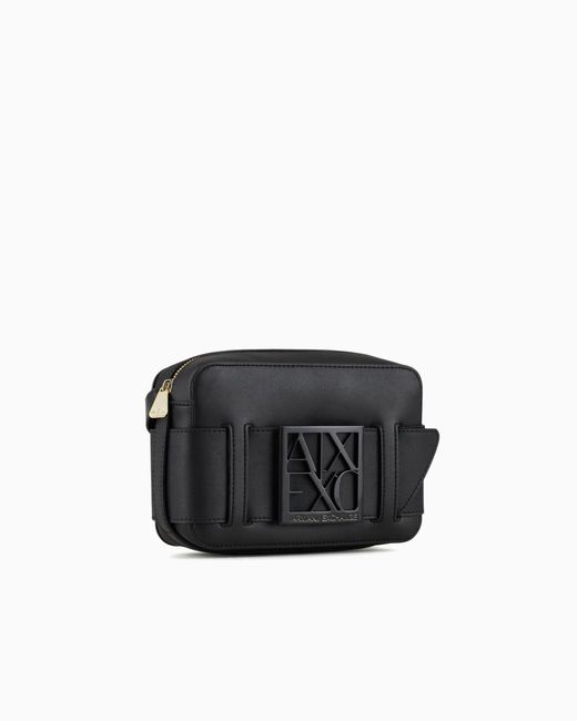 ARMANI EXCHANGE Black Messenger Bag Monogram Camera Case Design