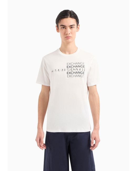 T-shirt Regular Fit In Cotone Con Stampa Metal di Armani Exchange in White da Uomo