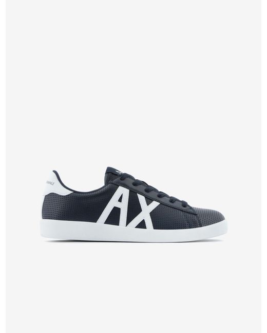 Armani Exchange Blue Leather Lace Up Sneakers for men