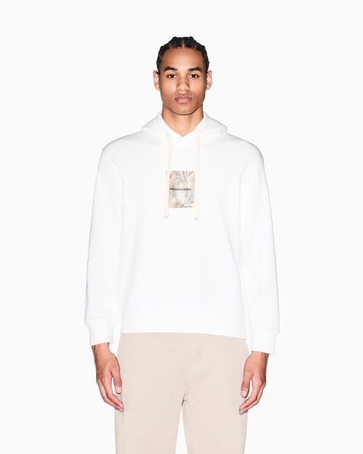 ARMANI EXCHANGE White Cotton French Terry Hoodie for men