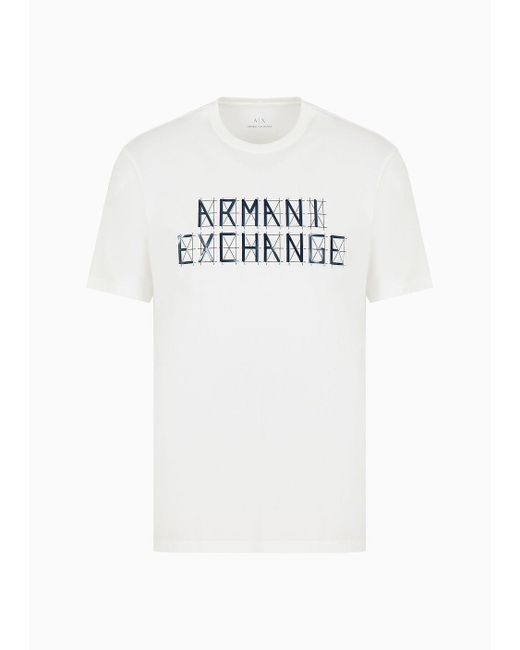 Armani Exchange White Regular Fit Jersey T-shirt With Contrasting Logo Print for men