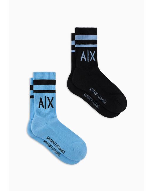 Armani Exchange Blue Two Pack Of Terrycloth Socks