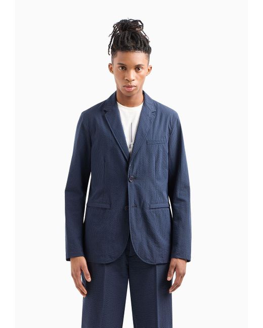Armani Exchange Blue Single-breasted Jacket In Stretch Fabric for men