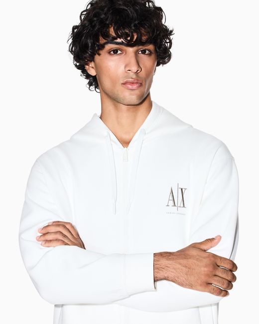 ARMANI EXCHANGE White Full-Zip Hoodie for men