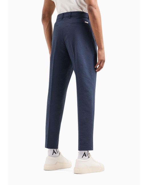 Pantaloni Regular Fit In Seersucker di Armani Exchange in Blue da Uomo