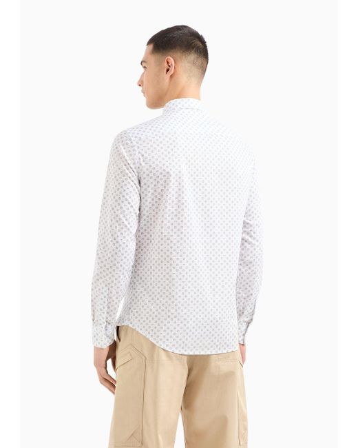 Camicia Slim Fit In Popeline Stretch di Armani Exchange in White da Uomo
