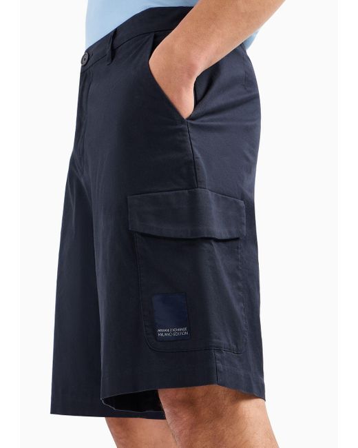 Armani Exchange Blue Cotton Cargo Shorts With Pockets for men