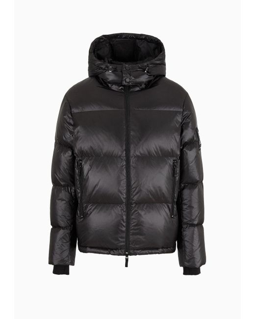 Armani Exchange Black Full Zip Down Jacket With Hood for men