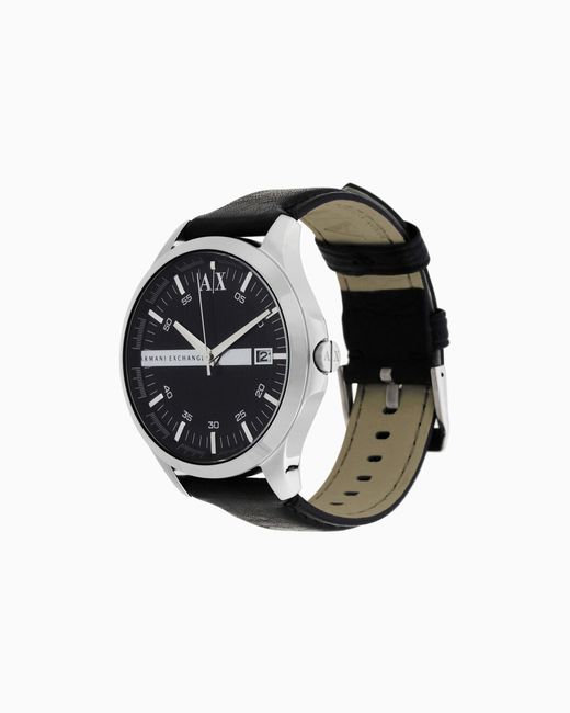 ARMANI EXCHANGE White Three-Hand Watch With Leather Strap for men