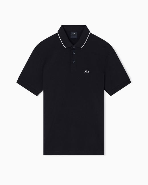 ARMANI EXCHANGE Men's Black Slim Fit Polo Shirt With Logo And Piping