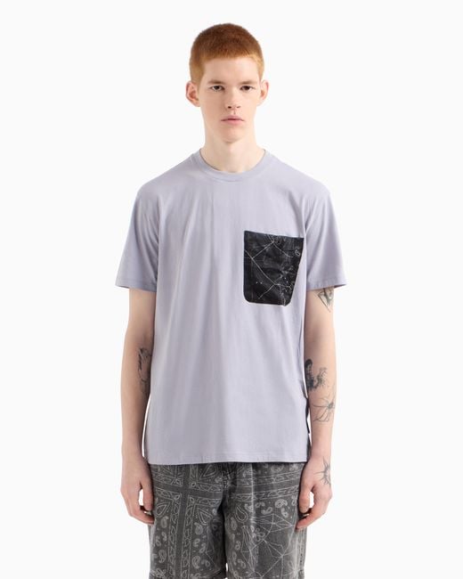 ARMANI EXCHANGE White Regular Fit T-Shirt With Patterned Pocket for men