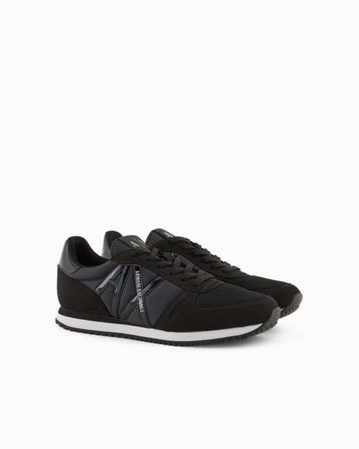 ARMANI EXCHANGE Black Sneakers With Micro-Suede, Mesh And Nylon Details