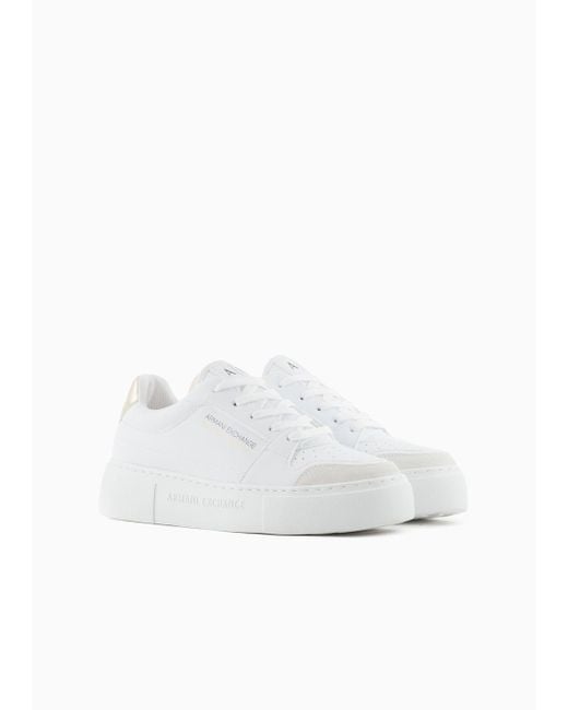 Armani Exchange White Sneakers With Metallic Details And High Sole