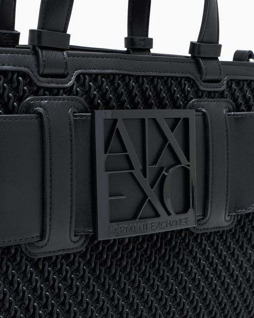 ARMANI EXCHANGE Black Tote Bag With An Embossed Texture