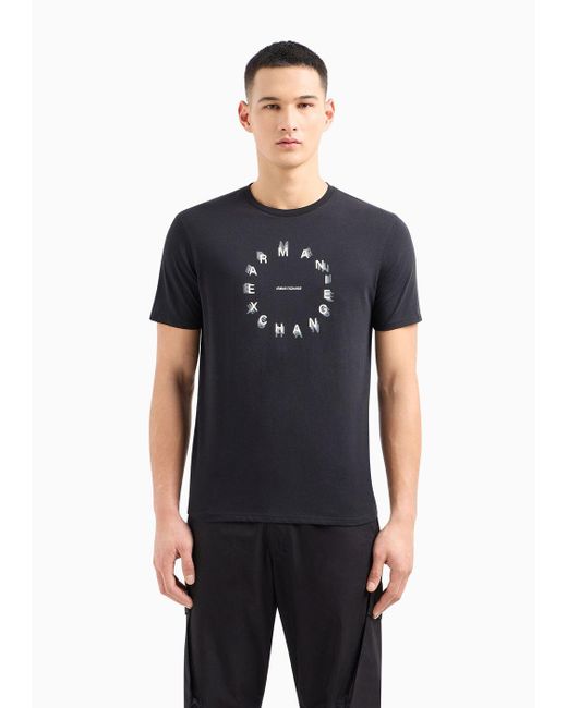 T-shirt Regular Fit In Jersey Con Stampa Tonda di Armani Exchange in Black da Uomo
