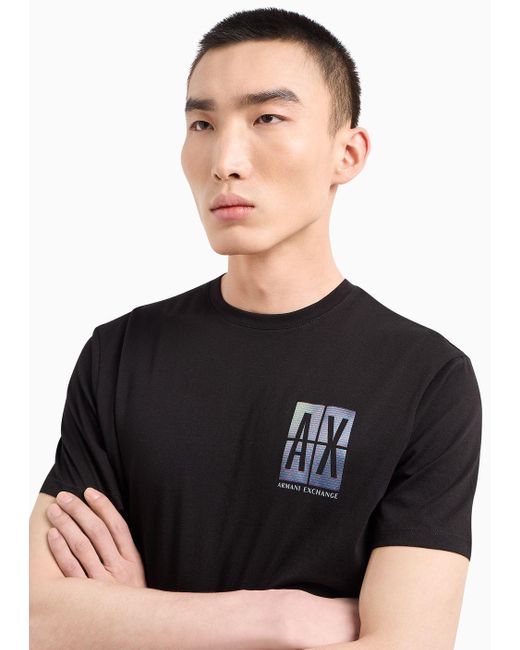 T-shirt Regular Fit In Cotone Con Stampa Logo Sul Petto di Armani Exchange in Black da Uomo