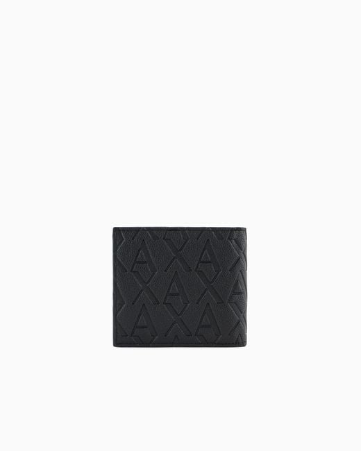 ARMANI EXCHANGE Black Bi-Fold Wallet With An Embossed Logo Pattern And Card Slots for men