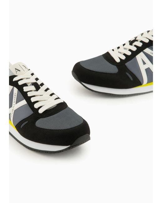 Armani Exchange Yellow Sneakers In Eco-suede, Mesh And Nylon for men