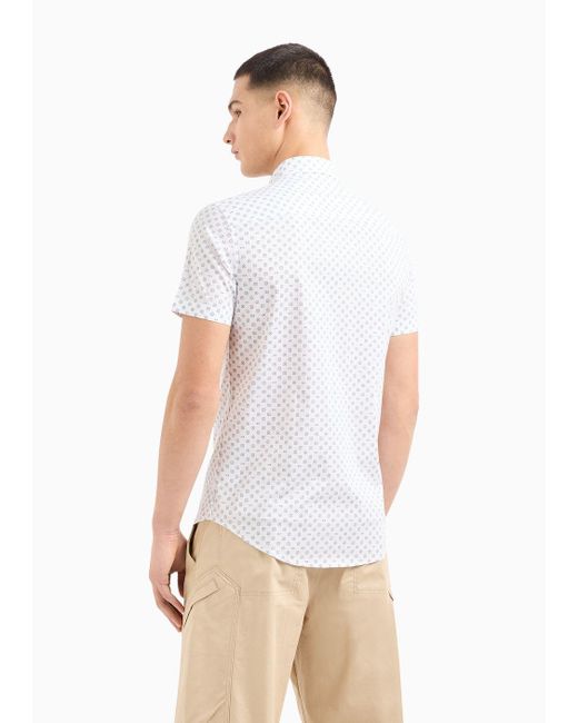 Armani Exchange White Slim-fit Shirt With Short Sleeves In Patterned Cotton for men